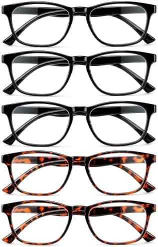 1.25 5 Packs Reading Glasses for Women Blue Light Blocking, Rectangular Computer Eyewear
