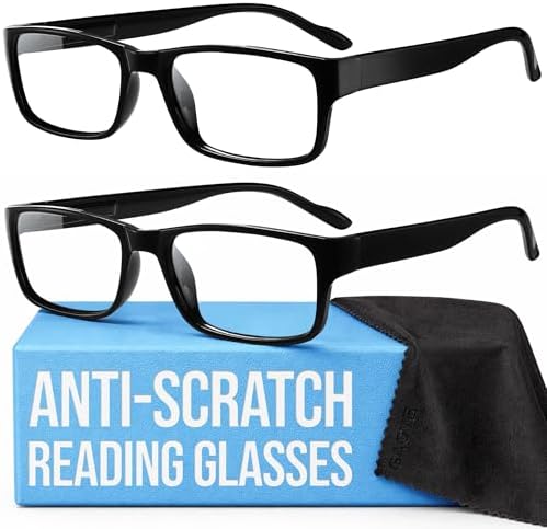 1.5 2-Pack of Reading Glasses - Blue-Light Filter, UV Protection - Readers with Rectangle Frames