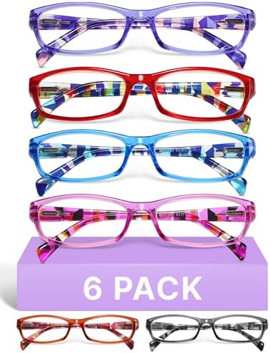 2.0 Reading Glasses for Women, 6 Pack Fashion Readers, Spring Hinge Eye Glasses, Blue Light Reading Glasses