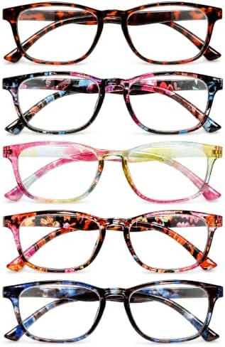2.5 5 Packs Reading Glasses for Women Blue Light Blocking, Rectangular Computer Eyewear
