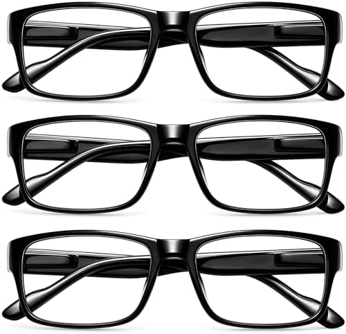 3.5 Reading Glasses 3-Pack - Blue-Light Filter, UV Protection - Readers with Rectangle Frames