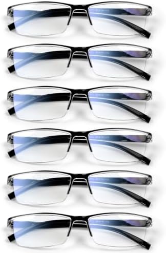 6 Pack +2.25 Executive Style Reading Glasses Men - Durable Readers with Blue Light Filtering- Comfortable Fit with TR90 Frames