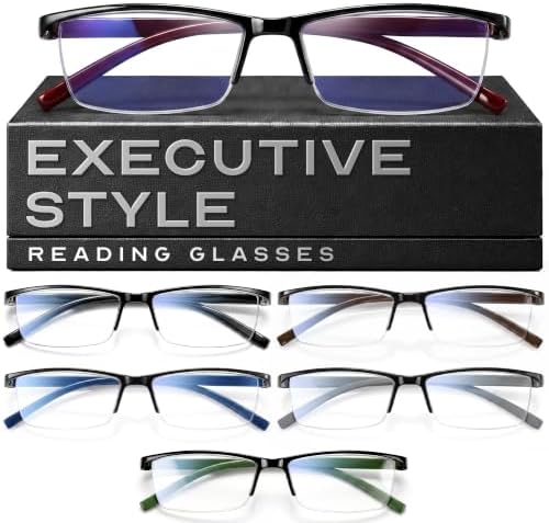 6 Pack +2.5 Executive Style Reading Glasses Men - Durable Readers with Blue Light Filtering - Comfortable Fit with TR90 Frames