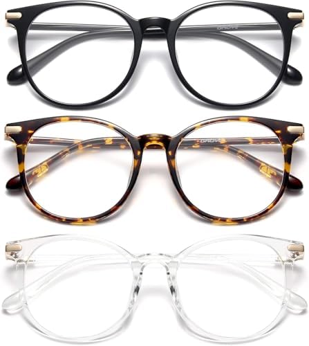 Blue Light Blocking Glasses Retro Round - Black & Tea Leopard & Clear