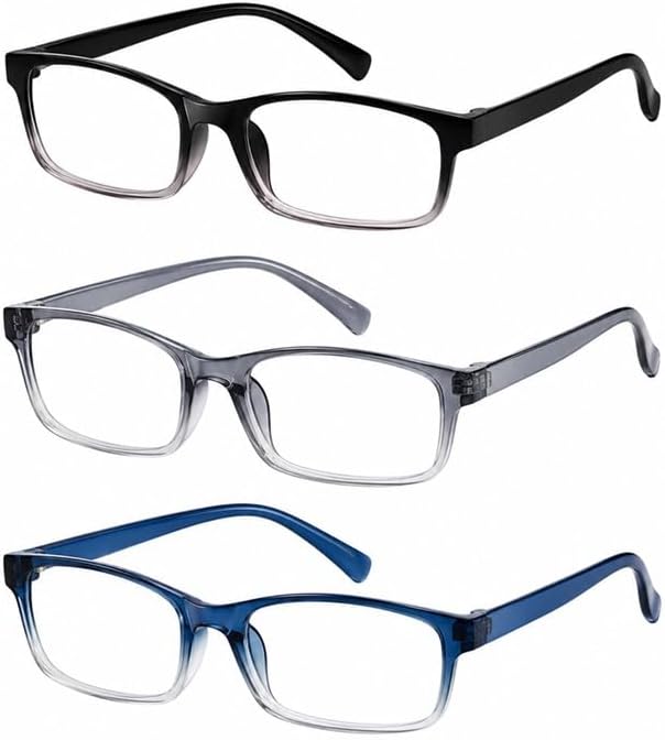 Reading Glasses 3-Pack - Blue-Light Filter, UV Protection - Readers with Rectangle Frames